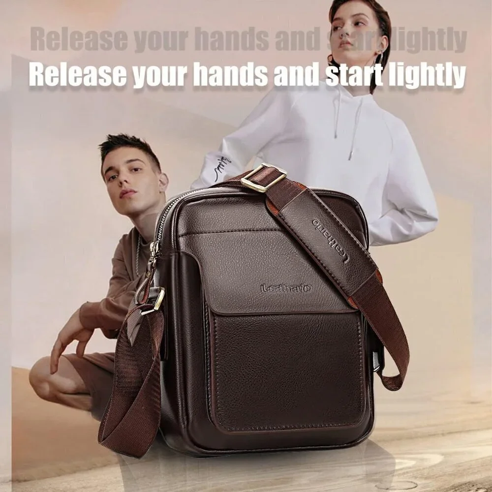 💫 Men Brown Leather Crossbody Bag Small Messenger Sling Satchel Business Travel